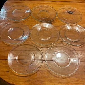 Set of EIGHT 8” heavyweight 1/4” thick curved edge glass salad dessert plates